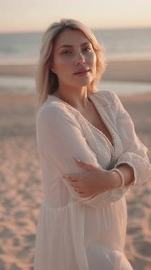 Mulher grávida ao pôr do sol na praia