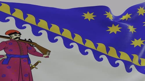 Animated Historical Flag with Warrior Figure Waving