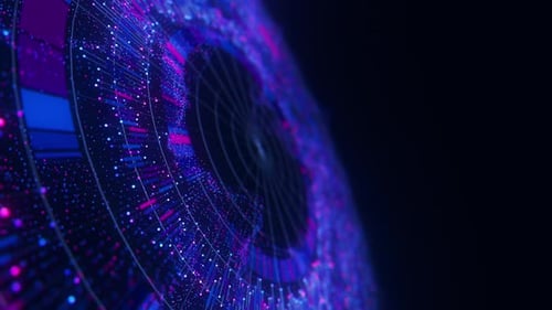 Closeup of Big Data Complex Round Graph Animation Quantum Computing Universe Cyber Space of AI