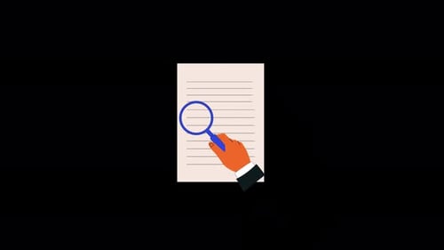 Hand Reviewing Document with Magnifying Glass Animation Video - Transparent