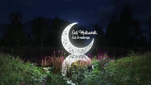 Glowing Decorative Crescent Moon Eid Mubarak Title Reveal