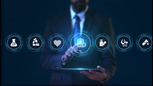 Animated Holographic Medical Icons Digital Interface Display