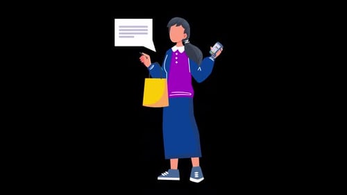 Animated Shopper with Mobile Phone and Chat Bubble
