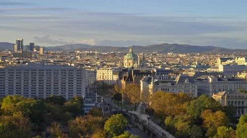 Panoramic Cityscape View with Golden Sunlight