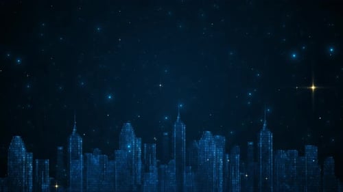 Hud digital city wireframe HUd particles lines Background. Abstract skyscrapers, technology data net