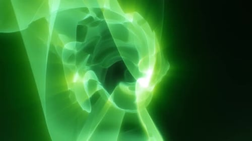 Abstract futuristic background of green glowing energy waves and hi-tech magic lines
