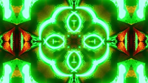 Green circular design with black background. Kaleidoscope VJ loop