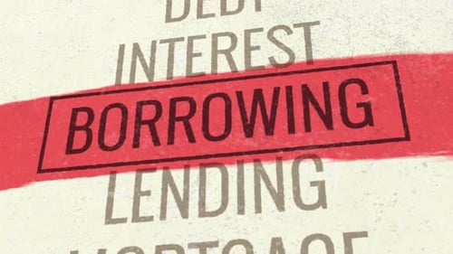 Animated Financial Terms with Borrowing Strikethrough