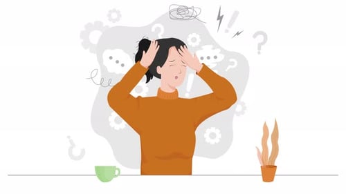 woman under stress with many thoughts in her head animation 4k