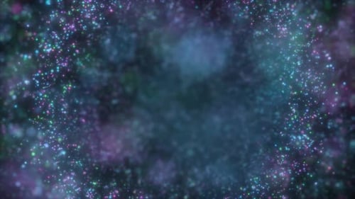 Fondo abstracto con brillantes luces azules y partículas que crean una atmósfera cósmica de ensueño.