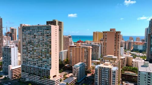 Beautiful diverse light residential houses in the cityscape of Honolulu, Hawaii, USA.