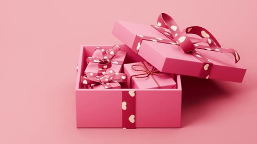 Pink Gift Box Opening with Heart Ribbon Reveal