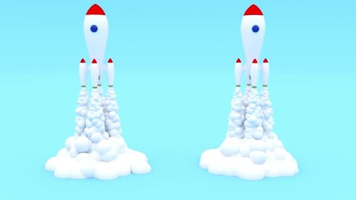 Stylized Rocket Launch Animation with Abstract Smoke Clouds