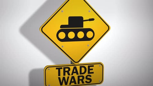 Trade Wars Warning Sign Animation with Tank Icon