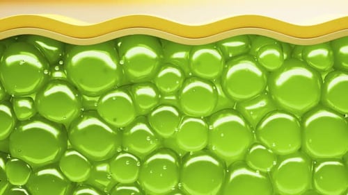 Green spheres bouncing under golden layer animation