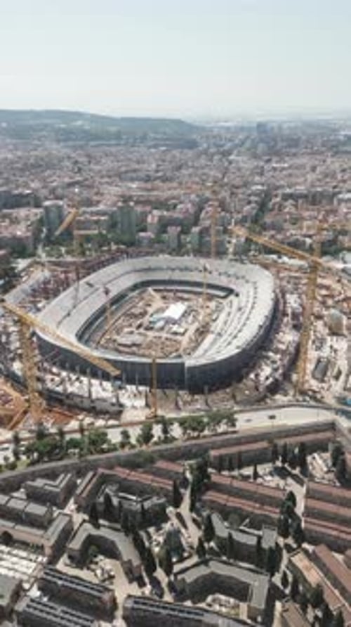 Aerial video above Spotify Camp Nou in Barcelona, Catalonia, Spain.