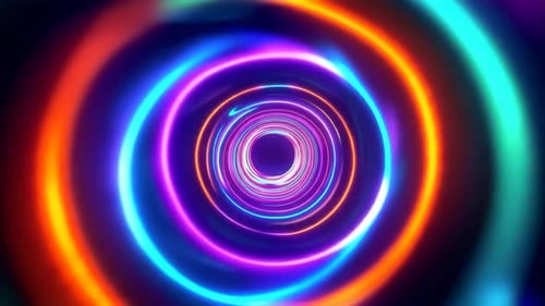 Abstract Neon Glowing Tunnel Circles Animation