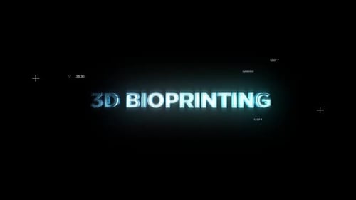 Futuristic 3D Bioprinting Title with Neon Glow and HUD Elements