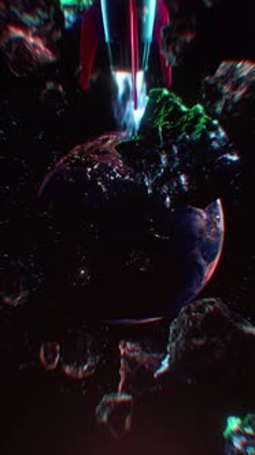 Retro Rocket Flying Across The Earth In Space Background