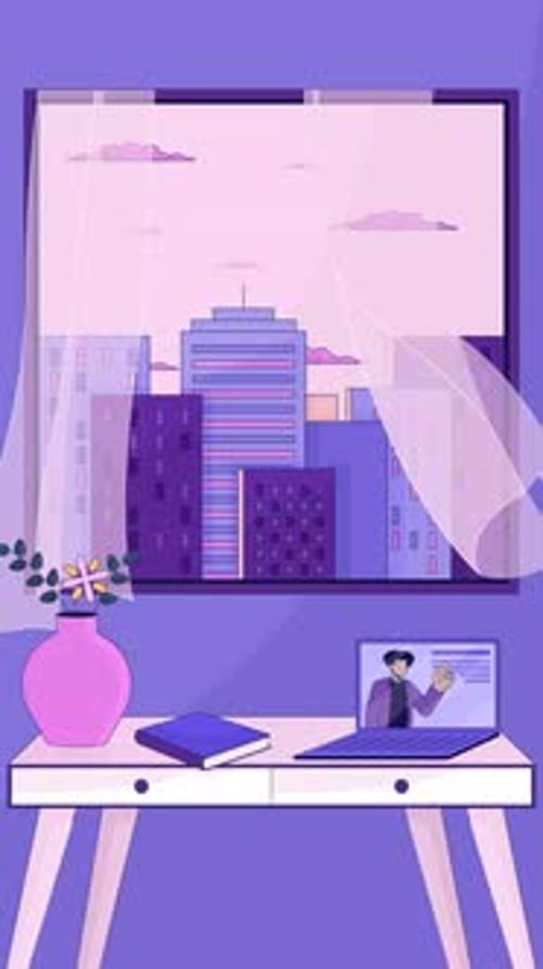 Lofi study desk with e-learning vertical animation