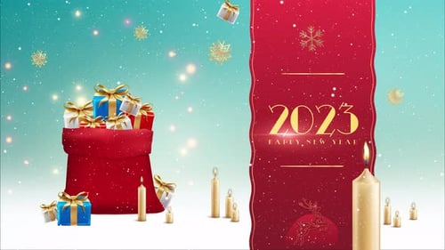Happy New Year 2023 Celebration with Animated Gifts and Candles