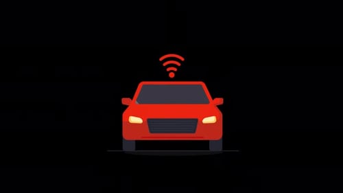 Animated Flat Design Car with Wireless Signal Icon