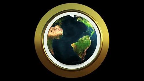 3D Earth Globe Rotation with Golden Ring Loop