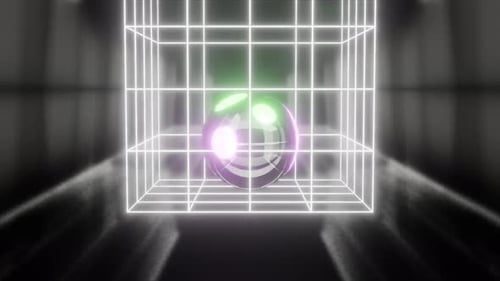 Jumping Ball In Glow Cage 4 K Vj Loop Dynamic Music Background Animation Green Pink