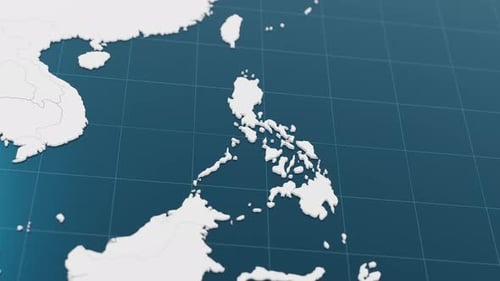 Blue Philippines 3d Map with Pointer Pin Surrounded with Other Countries in White Political Map with