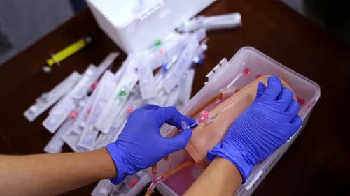 IV Training on Simulated Arm Close Up