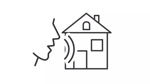 Animated Line Art Icon of Voice Waves to a House