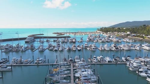 Looking towards the horizon from Beautiful Coral Sea marina Airlie Beach a