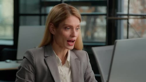 Middleaged Female Entrepreneur Office Worker Caucasian Adult Woman Working with Laptop Computer