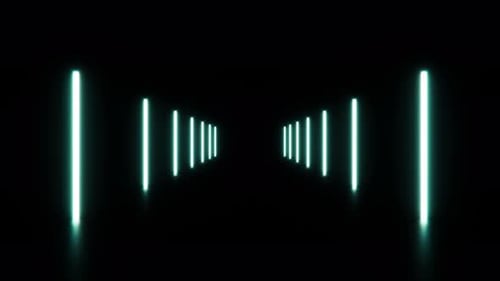 Fundo de túnel de bastão de luz de néon brilhante animado abstrato. Renderização 3D, em loop