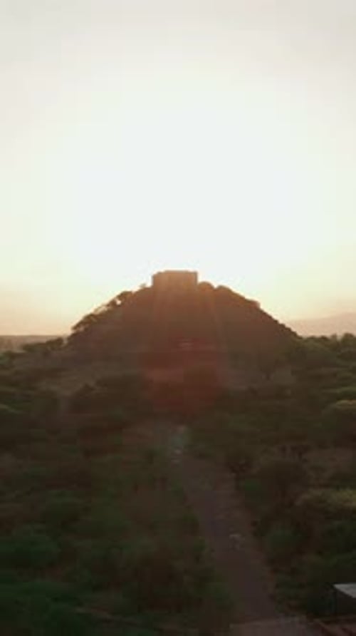 El Cerrito pyramid in Queretaro, Mexico during sunset hours, ancient Mesoamerican heritage in