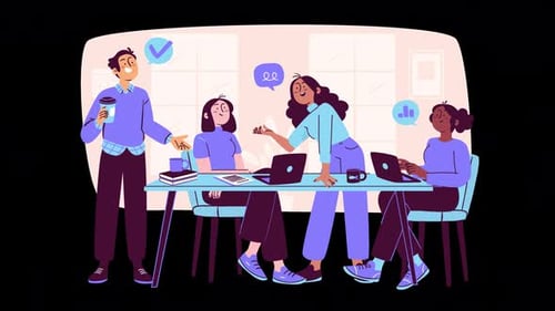 work meeting at the office, teamwork animation 4k on alpha channel