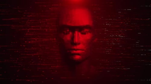 Code de programmation d'écran d'ordinateur 3D et concept de crâne d'avertissement de maliciel de sécurité ou d'attaque de pirates informatiques