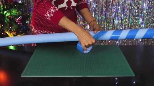 Crafting Christmas Candy Cane Prop with Blue Tape