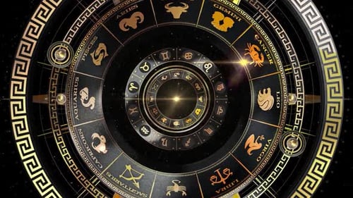 Golden Astrology Zodiac Wheel Rotation Loop Background