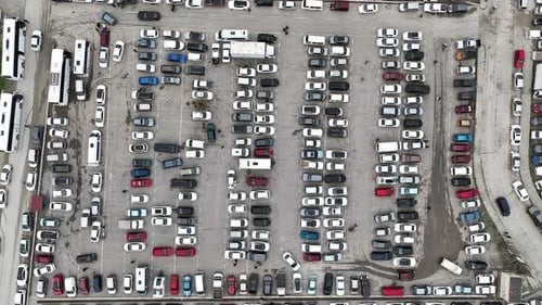 Vehicles in parking lot Drone view