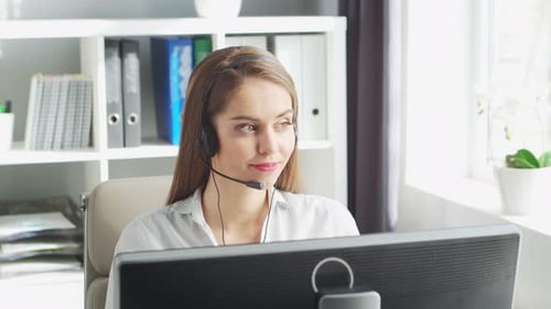 Professional Support Operator is Working in Home Office Workplace of Woman Solving Customer Problems
