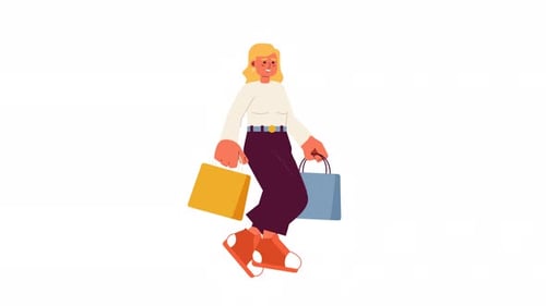 Flat Design Woman Walking with Shopping Bags Animation