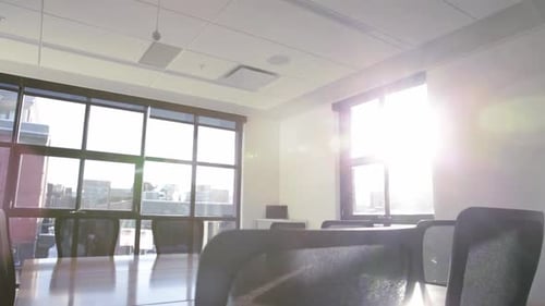 Bright Conference Room with Large Windows, No People