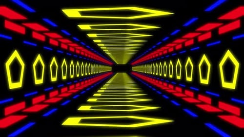 Futuristic Geometric Neon Light Tunnel Loop Background