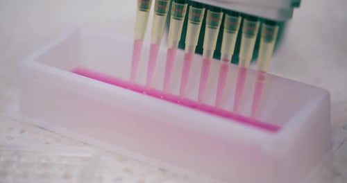 Investigador de laboratorio que utiliza una pipeta para la investigación del cáncer
