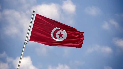 Tunisia National Flag Waving in Wind