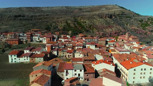 Aerial View of Rural Spanish Village with Red Roofs