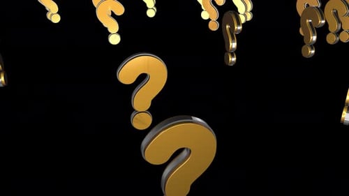 Viele goldene Fragezeichen auf schwarzem Hintergrund