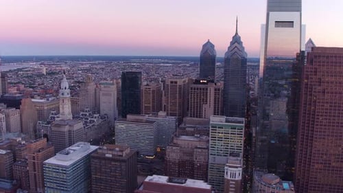 Philadelphia Pennsylvania aerial view at twilight over the schuylkill river