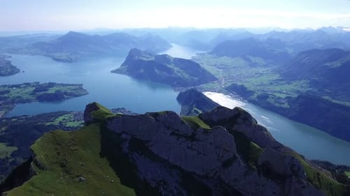 Cinematic Aerial View of Mountain Peak Landscape Scenery